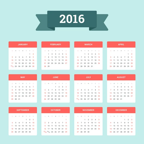 Kalender 2016 — Stockvektor