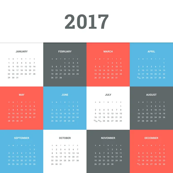 Calendário 2017 — Vetor de Stock