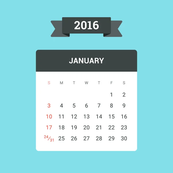 Kalendarz styczeń 2016 — Wektor stockowy