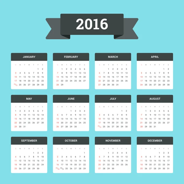 Календар 2016 — стоковий вектор