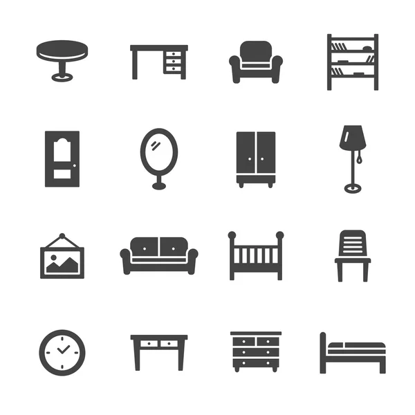 Muebles Iconos sólidos — Archivo Imágenes Vectoriales