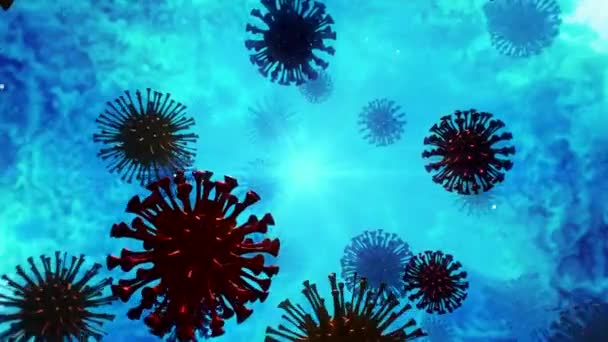 Coronavirus Schwimmt Vor Blauem Hintergrund — Stockvideo