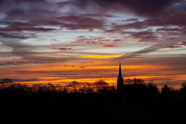 Breda North Brabant Netherlands Coloured Clouds Sky Sunrise Landmark Person — Stock Photo, Image