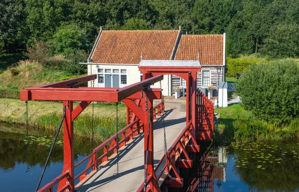 Röd Historisk Bro Bourtange Befäst Holländsk Provinsen Groningen — Stockfoto