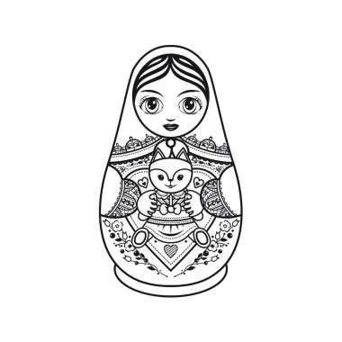 Matryoshka. Tek renkli. Vektör çizim