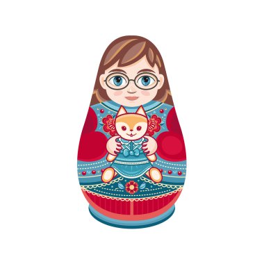 Matryoshka. Tek renkli. Vektör çizim