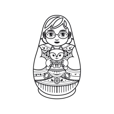 Matryoshka. Tek renkli. Vektör çizim