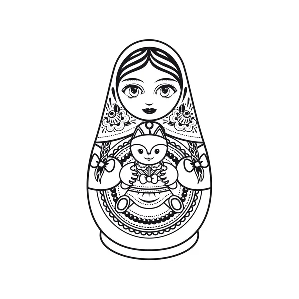 Matryoshka. Zwart-wit. Vectorillustratie — Stockvector