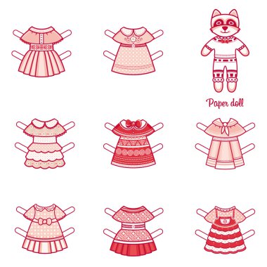 Kağıt bebek moda giysiler bir dizi ile. Beyaz arka plan üzerinde vektör çizim. 