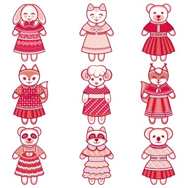 Kağıt bebek moda giysiler bir dizi ile. Beyaz arka plan üzerinde vektör çizim. 