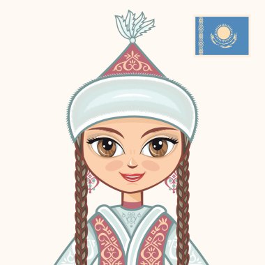 Kazak elbiseli kız. Tarihsel kıyafetler. Kazakistan. Portre. Avatar.