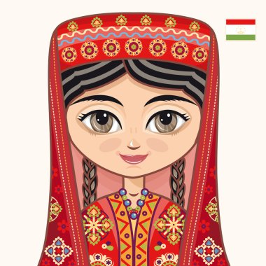 Tacik elbiseli kız. Tarihsel kıyafetler. Tacikistan. Portre. Avatar.