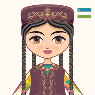Özbek elbiseli kız. Tarihsel kıyafetler. Özbek elbiseli Uzbekistan.The kız. Tarihsel kıyafetler. Özbekistan. Portre. Avatar.