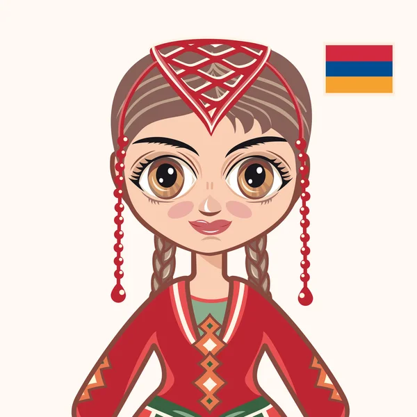 La chica con vestido armenio. Ropa histórica. Armenia. Retrato. Avatar . — Vector de stock
