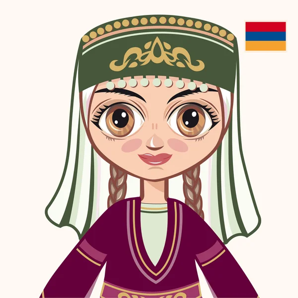 Dívka v Arménské šatech. Historické oblečení. Arménie. Portrét. Avatar. — Stockový vektor