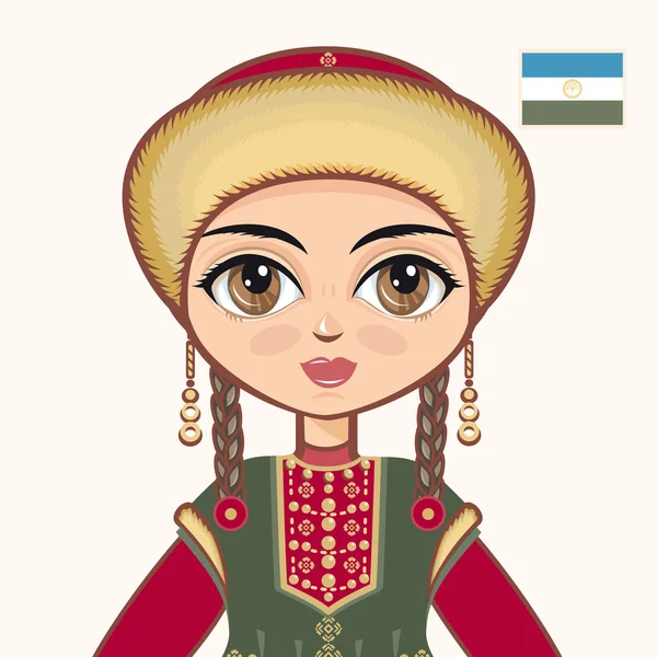 La fille en robe Bachkir. Des vêtements historiques. Bashkiria. Portrait. Avatar . — Image vectorielle