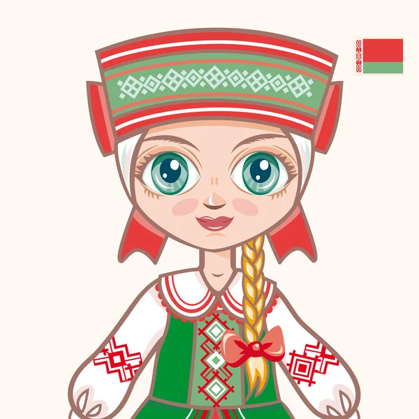 Beyaz elbiseli kız. Tarihsel kıyafetler. Belarus. Portre. Avatar. — Stok Vektör