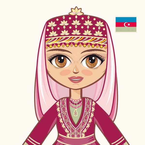 아제르바이잔 드레스에서 소녀입니다. 역사적인 의류입니다. 아제르바이잔. 초상화입니다. 아바타. — 스톡 벡터