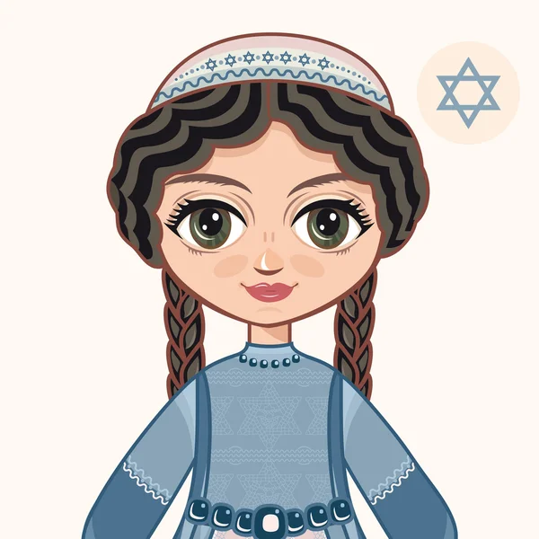 A menina em judeus ortodoxos veste-se. Judeu. Retrato. Avatar. . — Vetor de Stock