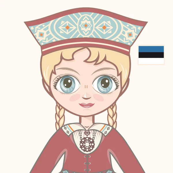 La fille en robe estonienne. Des vêtements historiques. Estonie. Portrait. Avatar . — Image vectorielle