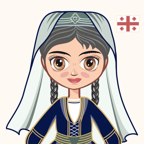 La fille en robe géorgienne. Des vêtements historiques. La Géorgie. Portrait. Avatar . — Image vectorielle