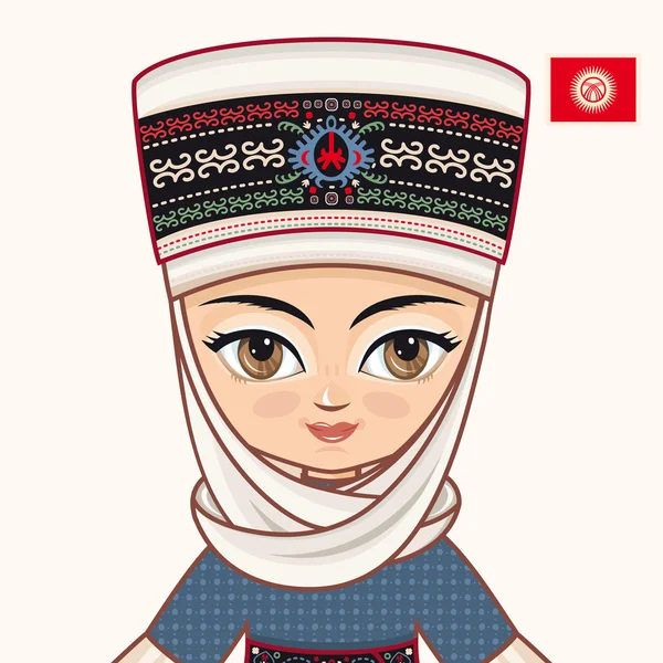 Gadis berpakaian Kirgizstan. Pakaian bersejarah. Kirgizstan. Potret. Avatar . - Stok Vektor