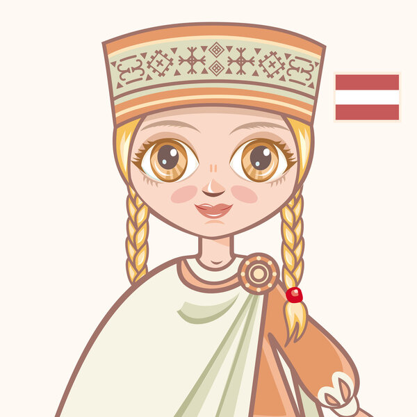 The girl in Latvian dress. Historical clothes. Latvia. Portrait. Avatar.