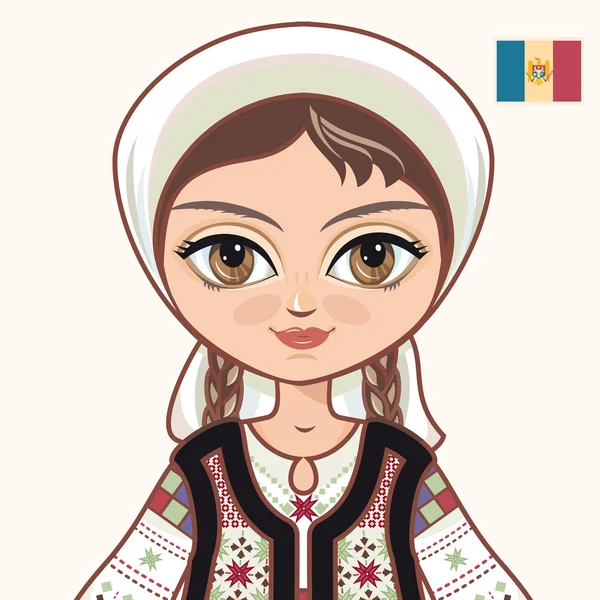 A lány a moldvai ruha. Történelmi ruhák. Moldova. Portré. Avatar. — Stock Vector