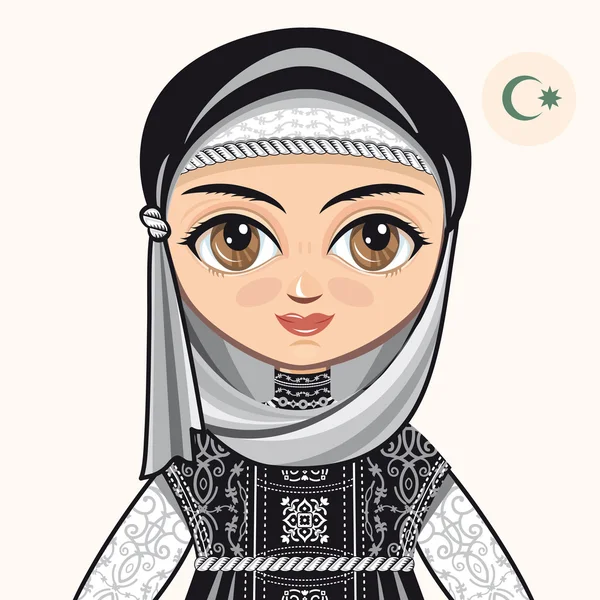 Gadis berpakaian muslim. Pakaian bersejarah. Potret. Avatar . - Stok Vektor