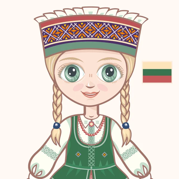 리투아니아어 드레스에서 소녀입니다. 역사적인 의류입니다. 리투아니아. 초상화입니다. 아바타. — 스톡 벡터