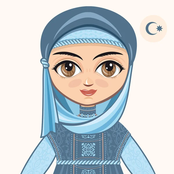 La fille en robe musulmane. Des vêtements historiques. Portrait. Avatar . — Image vectorielle