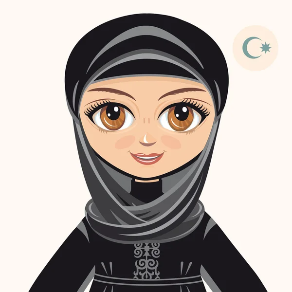 Девушка в мусульманском платье. Историческая одежда. Портрет. Аватар . — стоковый вектор