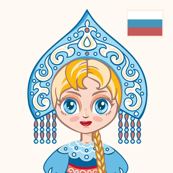 러시아 드레스에서 소녀입니다. 역사적인 의류입니다. 러시아. 초상화입니다. 아바타. — 스톡 벡터