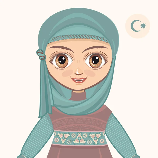 Das Mädchen im muslimischen Kleid. Historische Kleidung. Porträt. Avatar. — Stockvektor