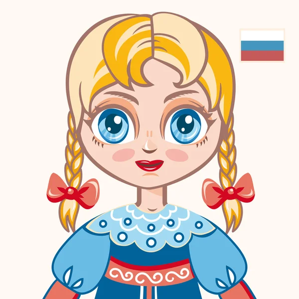 La chica con vestido ruso. Ropa histórica. Rusia. Retrato. Avatar . — Vector de stock