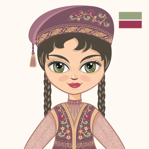 A lány ruha Tatár. Történelmi ruhák. Tatarstan. Portré. Avatar. — Stock Vector