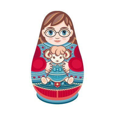 Matryoshka. Rus halk yuvalama bebeği. Babushka bebeği. Beyaz arka planda vektör çizimi