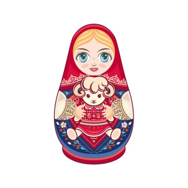 Matryoshka. Rus halk yuvalama bebeği. Babushka bebeği. Beyaz arka planda vektör çizimi