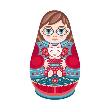 Matryoshka. Rus halk yuvalama bebeği. Babushka bebeği. Beyaz arka planda vektör çizimi