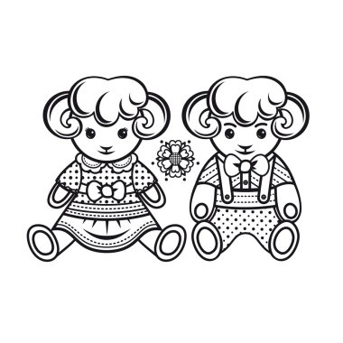 Sevimli koyun. Tebrik kartları, davetiye oluşturmak için en iyisi. Beyaz arka planda vektör çizimi. 