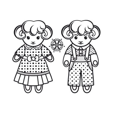 Sevimli koyun. Tebrik kartları, davetiye oluşturmak için en iyisi. Beyaz arka planda vektör çizimi. 