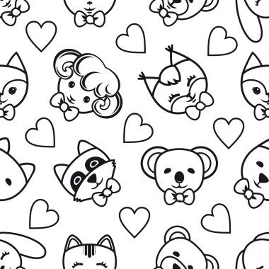 Hayvanlar kusursuz desen. Tek renkli illüstrasyon.