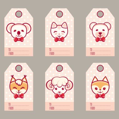 Hediye etiketleri ile sevimli hayvanlar.