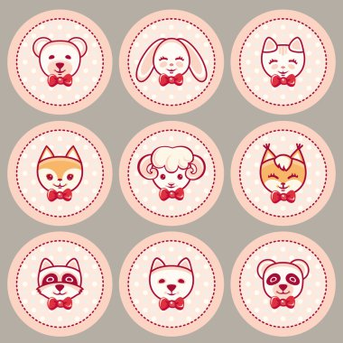 Hediye etiketleri ile sevimli hayvanlar. Parlak tatil etiket kümesi. Vektör çizim 