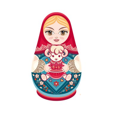 Matryoshka. Rus Halk Matruşka oyuncağı. Babushka bebek. Aile seti. Beyaz arka plan üzerinde vektör çizim