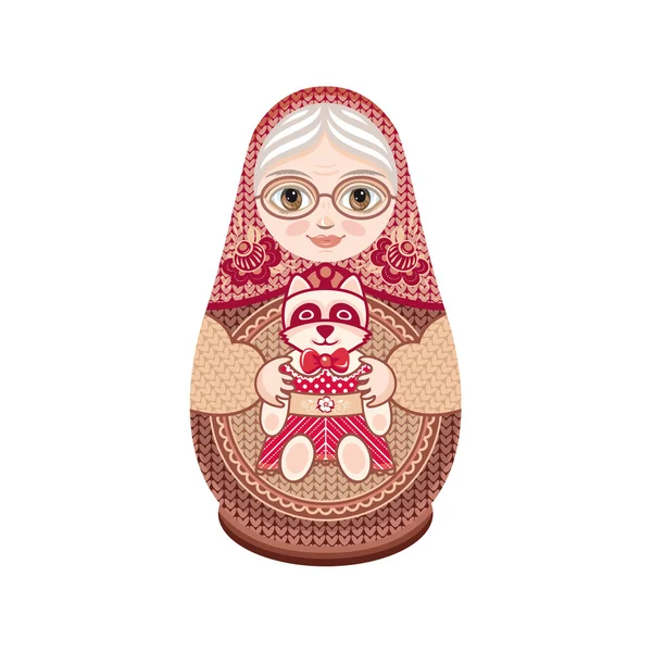 マトリョーシカ。ロシアの民俗の入れ子人形。おばあさん人形. — ストックベクタ