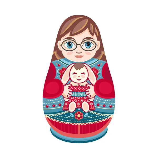 Matryoshka. Rosyjska lalka gniazdowania Ludowego. Lalka Babushka. Ilustracja wektorowa na białym tle — Wektor stockowy