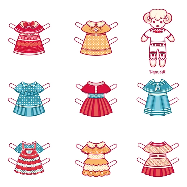 Moda giysiler iã§in bir dizi kağıt bebek. Sevimli koyun. Kesme şablonu. Beyaz arka planda vektör çizimi
