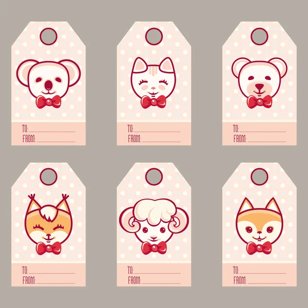 Hediye etiketleri ile sevimli hayvanlar.