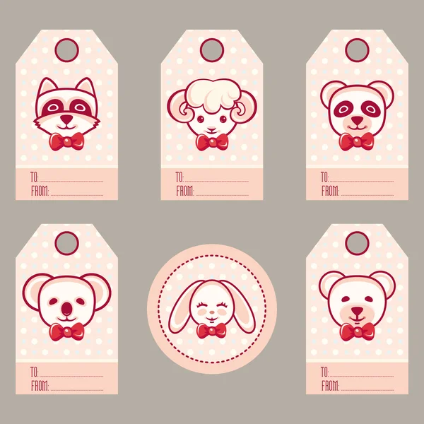 Hediye etiketleri ile sevimli hayvanlar. Parlak tatil etiket kümesi. Vektör çizim 
